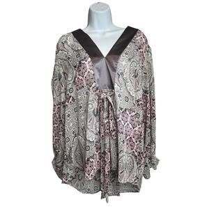 View by Walter Baker Women's Pink Gray Paisley Boho Top‎ Size L Flowy Oversized